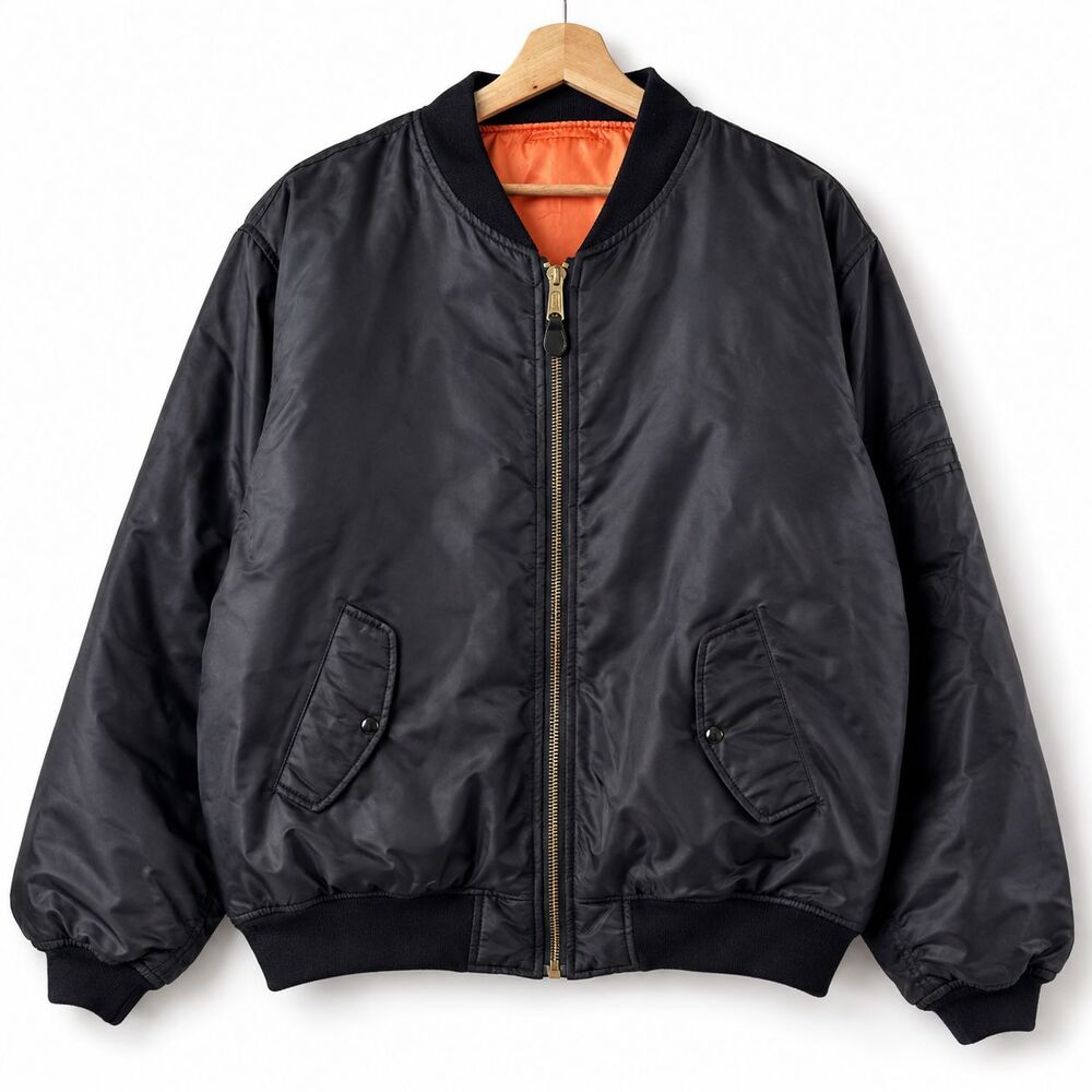 Rothco Boeing MA-1 Bomber Jacket Men’s 2XL Black Nylon MIL-J-6141 Orange